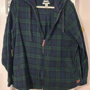 L.L.Bean Green and Navy Plaid Relaxed Fit Hoodie